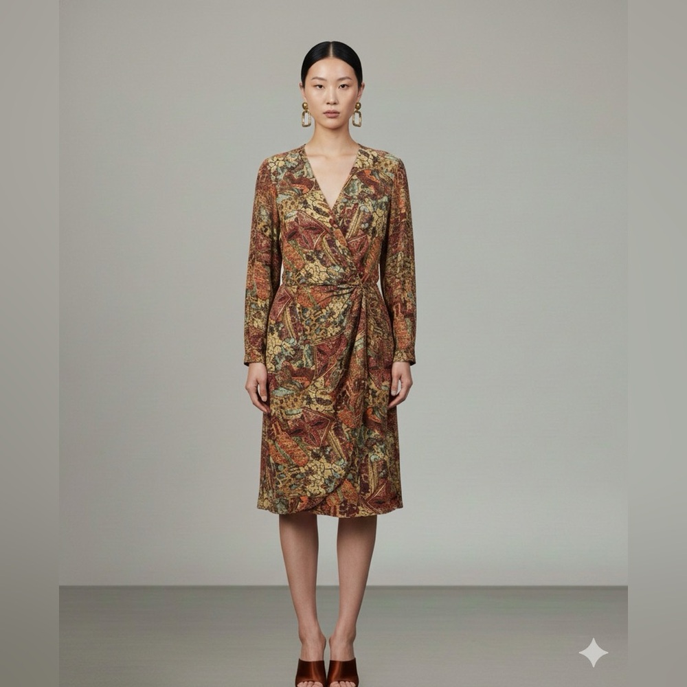 Vintage 100% Pat Argenti Silk Boho Paisley Wrap Dress